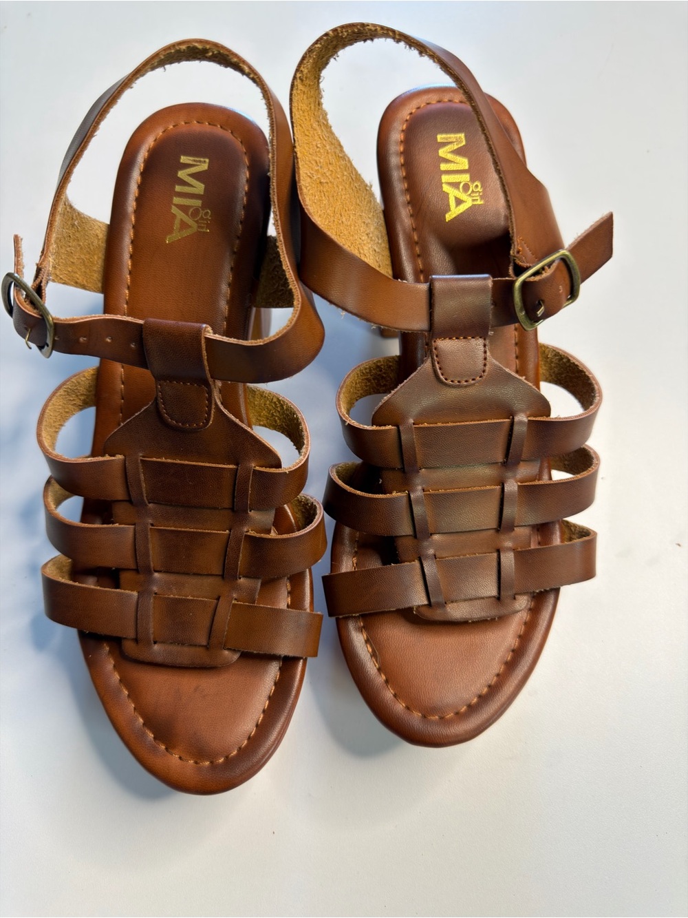 MIA Brown Multi-Strap Leather Gladiator Sandals